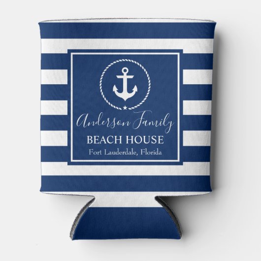 Beach House Nautical Anchor Rope Star Striped Blue Blikjeskoeler (Voorkant)