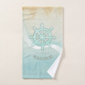 Beach House Nautical Boat Helm Aqua Blue ID623 Bad Handdoek (Handdoek)