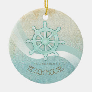 Beach House Nautical Boat Helm Aqua Blue ID623 Keramisch Ornament