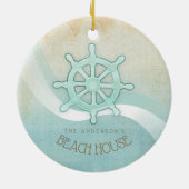 Beach House Nautical Boat Helm Aqua Blue ID623 Keramisch Ornament (Achterkant)