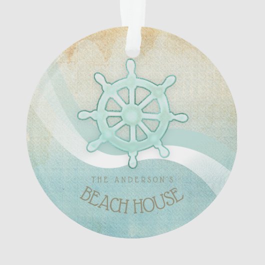 Beach House Nautical Boat Helm Aqua Blue ID623 Ornament (achterkant)