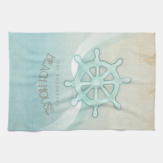 Beach House Nautical Boat Helm Aqua Blue ID623 Theedoek (Horizontaal)