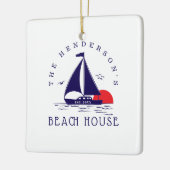 Beach House Nautical boat Sunset navy blue Keramisch Ornament (Links)