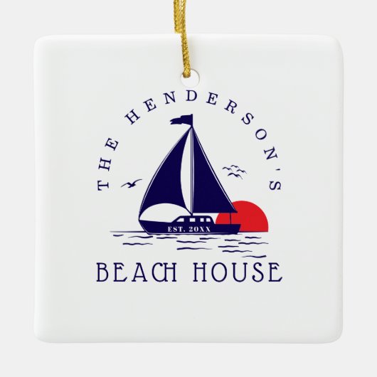 Beach House Nautical boat Sunset navy blue Keramisch Ornament (Voorkant)