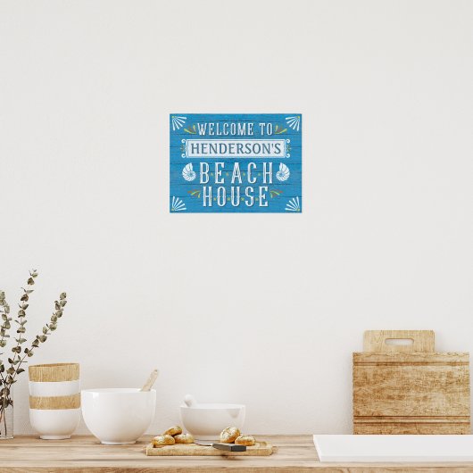 Beach House Nautical Coastal Blue | Aangepaste naa Poster (Keuken)