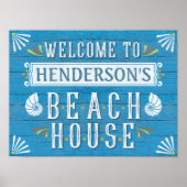 Beach House Nautical Coastal Blue | Aangepaste naa Poster (Voorkant)