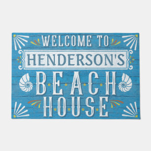 Beach House Nautical Coastal Shells Aangepaste naa Deurmat