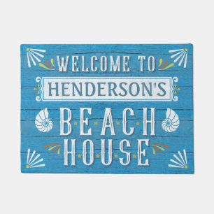 Beach House Nautical Coastal Shells Custom Name v2 Deurmat