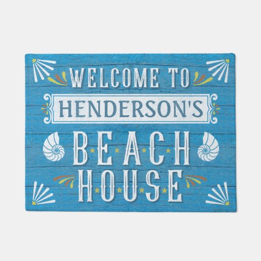 Beach House Nautical Coastal Shells Custom Name v2 Deurmat (Voorkant)
