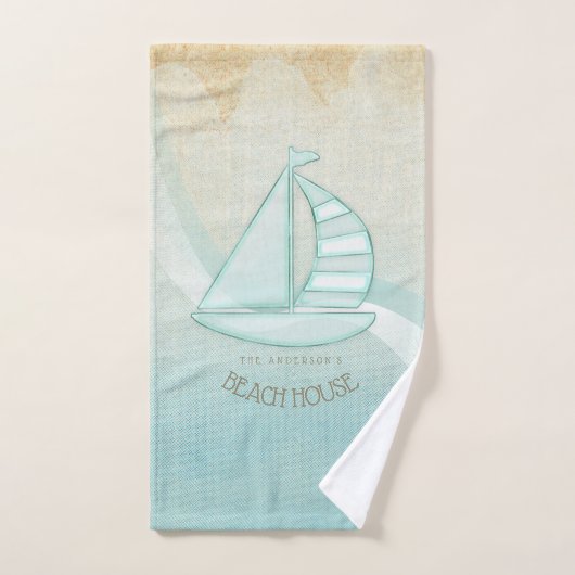 Beach House Nautical Sailboat Aqua Blue ID623 Bad Handdoek (Handdoek)