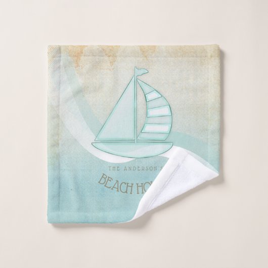 Beach House Nautical Sailboat Aqua Blue ID623 Bad Handdoek (Wasdoekje)