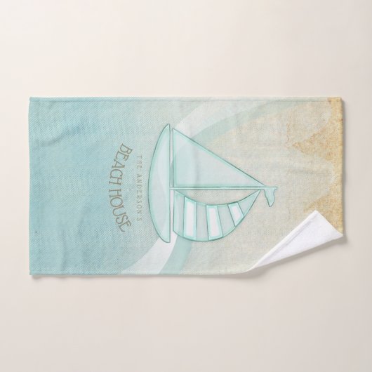Beach House Nautical Sailboat Aqua Blue ID623 Bad Handdoek (Handdoek)