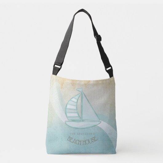 Beach House Nautical Sailboat Aqua Blue ID623 Crossbody Tas (Voorkant)