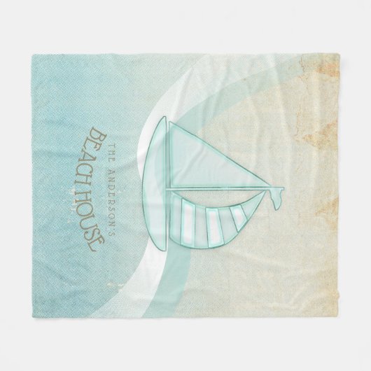 Beach House Nautical Sailboat Aqua Blue ID623 Fleece Deken (Voorkant (Horizontaal))