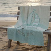 Beach House Nautical Sailboat Aqua Blue ID623 Fleece Deken