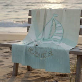 Beach House Nautical Sailboat Aqua Blue ID623 Fleece Deken