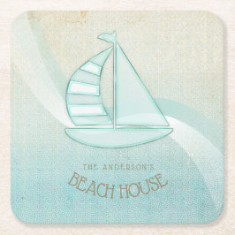Beach House Nautical Sailboat Aqua Blue ID623 Kartonnen Onderzetters