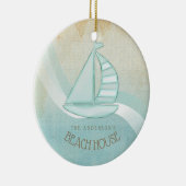 Beach House Nautical Sailboat Aqua Blue ID623 Keramisch Ornament (Rechts)