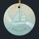Beach House Nautical Sailboat Aqua Blue ID623 Keramisch Ornament<br><div class="desc">Dit product in de zachte kleuren van zee en zand staat u toe om uw eigen naam en tekst gemakkelijk toe te voegen gebruikend de verstrekte sjabloon. Het simpele afbeelding van de zweefboot op een noodlijdende, waterverf achtergrond wordt benadrukt door een golfaccent in water en wit. Als je niet het...</div>