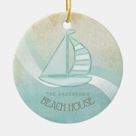 Beach House Nautical Sailboat Aqua Blue ID623 Keramisch Ornament