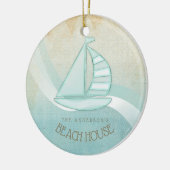 Beach House Nautical Sailboat Aqua Blue ID623 Keramisch Ornament (Links)