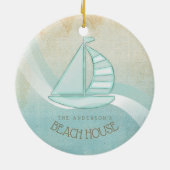 Beach House Nautical Sailboat Aqua Blue ID623 Keramisch Ornament (Achterkant)
