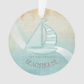 Beach House Nautical Sailboat Aqua Blue ID623 Ornament (voorkant)