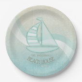 Beach House Nautical Sailboat Aqua Blue ID623 Papieren Bordje (Voorkant)