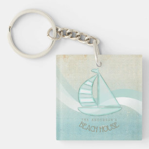 Beach House Nautical Sailboat Aqua Blue ID623 Sleutelhanger