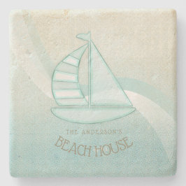 Beach House Nautical Sailboat Aqua Blue ID623 Stenen Onderzetter