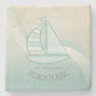Beach House Nautical Sailboat Aqua Blue ID623 Stenen Onderzetter