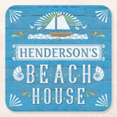 Beach House Nautical Sailboat Seashells Jouw naam Kartonnen Onderzetters (Voorkant)