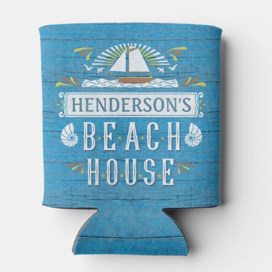 Beach House Nautical Sailboat Seashells Naam toevo Blikjeskoeler (Achterkant)