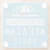Beach House Nautical Sailboat Shells Custom Name 2 Glazen Onderzetter (Achterkant)