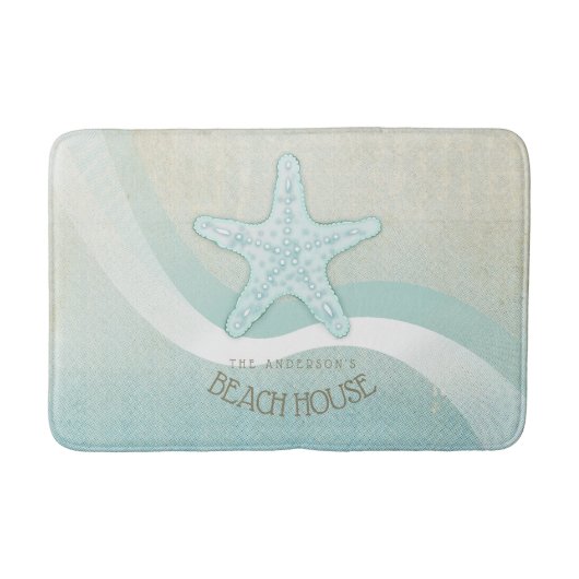 Beach House Nautical Starfish Aqua Blue ID623 Badmat (Voorkant)