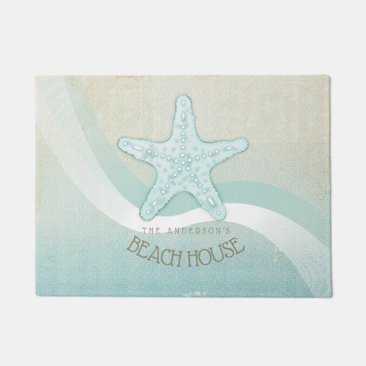 Beach House Nautical Starfish Aqua Blue ID623 Deurmat (Voorkant)