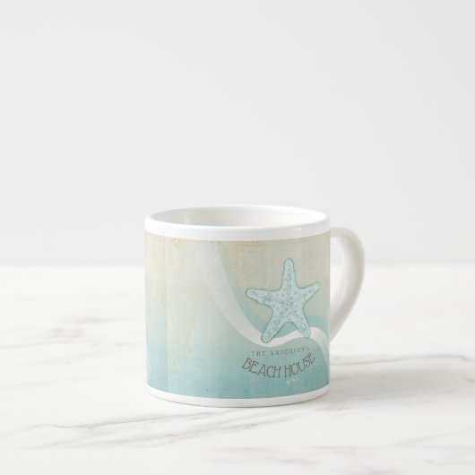 Beach House Nautical Starfish Aqua Blue ID623 Espresso Kop (Voorkant rechts)