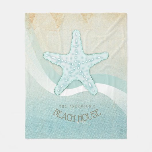 Beach House Nautical Starfish Aqua Blue ID623 Fleece Deken (Voorkant)