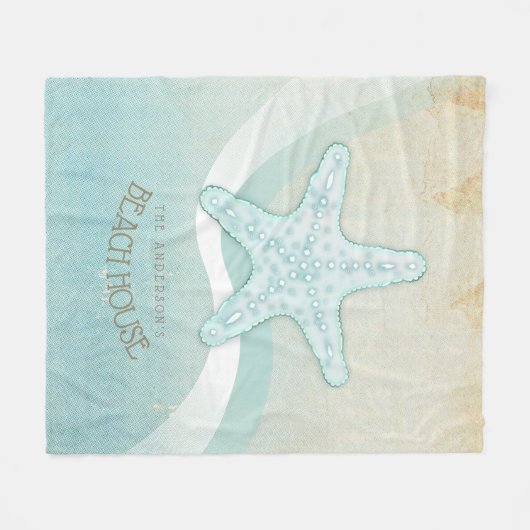 Beach House Nautical Starfish Aqua Blue ID623 Fleece Deken (Voorkant (Horizontaal))