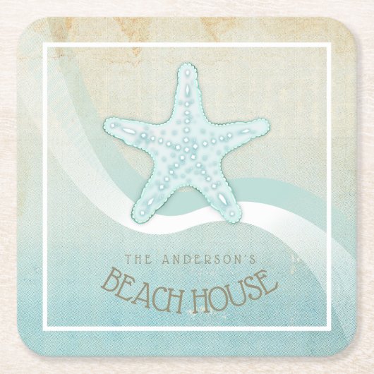 Beach House Nautical Starfish Aqua Blue ID623 Kartonnen Onderzetters (Voorkant)