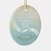 Beach House Nautical Starfish Aqua Blue ID623 Keramisch Ornament (Rechts)