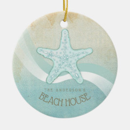 Beach House Nautical Starfish Aqua Blue ID623 Keramisch Ornament