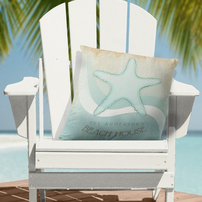 Beach House Nautical Starfish Aqua Blue ID623 Kussen (Creator heeft geüpload)