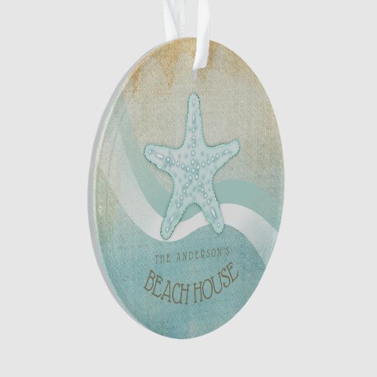 Beach House Nautical Starfish Aqua Blue ID623 Ornament (voorkant)