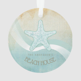 Beach House Nautical Starfish Aqua Blue ID623 Ornament