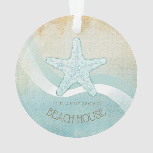 Beach House Nautical Starfish Aqua Blue ID623 Ornament (achterkant)