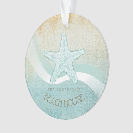 Beach House Nautical Starfish Aqua Blue ID623 Ornament (voorkant)
