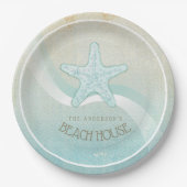 Beach House Nautical Starfish Aqua Blue ID623 Papieren Bordje (Voorkant)