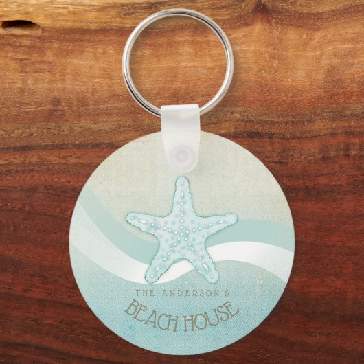 Beach House Nautical Starfish Aqua Blue ID623 Sleutelhanger (Achterkant)