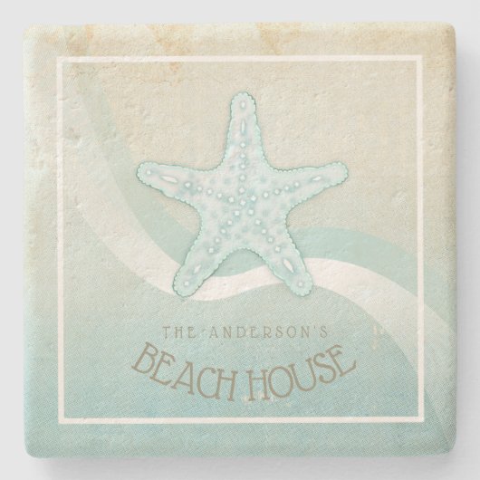 Beach House Nautical Starfish Aqua Blue ID623 Stenen Onderzetter (Voorkant)
